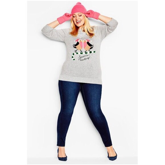 Talbots Novelty Bird Sweater Asymmetrical Zip "Seasons Tweetings" Grey Wool L - Picture 3 of 8